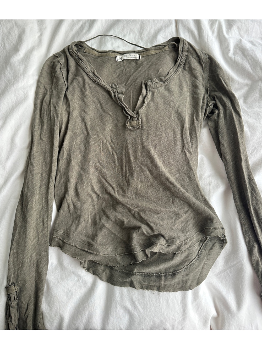 Free People We the Free Washed Olive Long Sleeve Henley Top